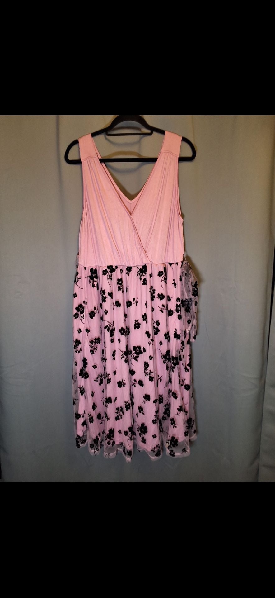 BloomChic Plus Size 14-16 1X Pink Floral Mesh Tank Dress Pockets & Belt 3