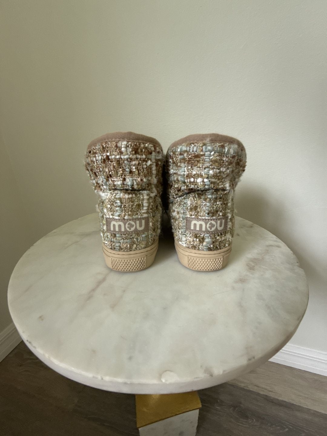 Mou Tweed and Faux Fur Slipper Boots Size 7.5 4