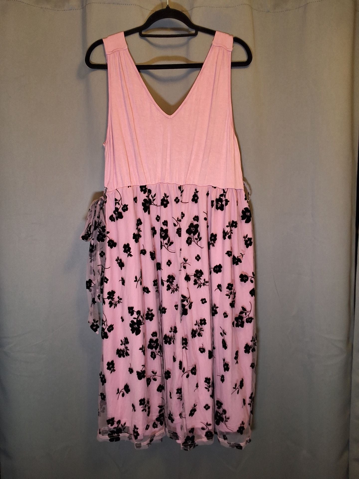 BloomChic Plus Size 14-16 1X Pink Floral Mesh Tank Dress Pockets & Belt 4