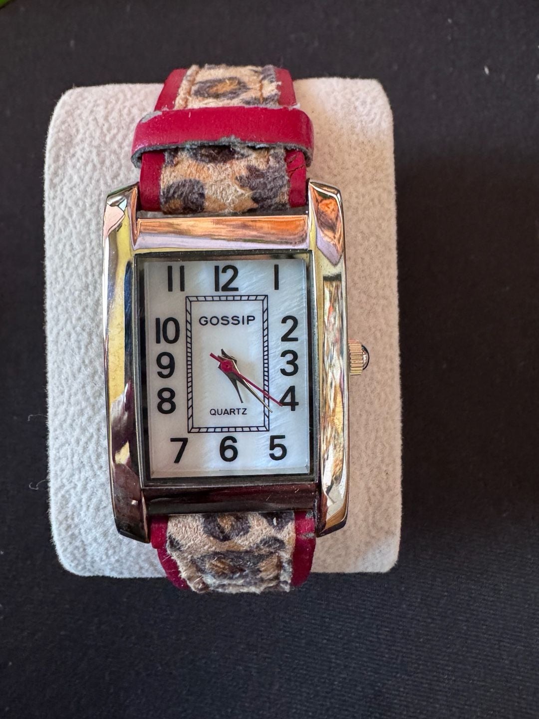 Gossip Quartz Rectangular Watch Leopard Print Leather Strap 2