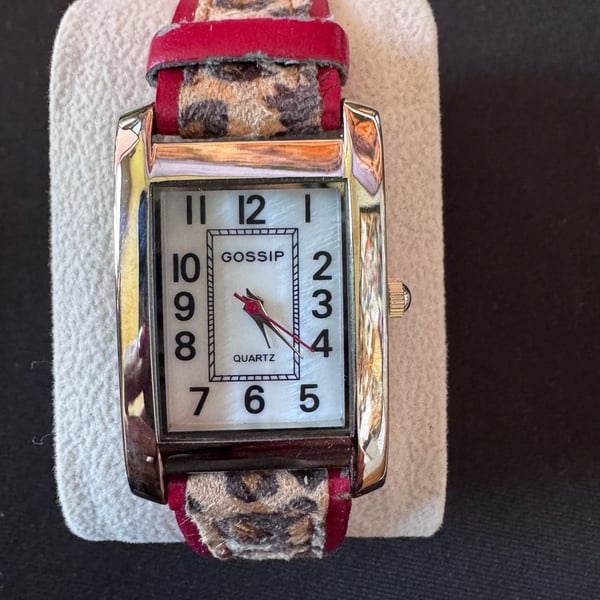 Gossip Quartz Rectangular Watch Leopard Print Leather Strap