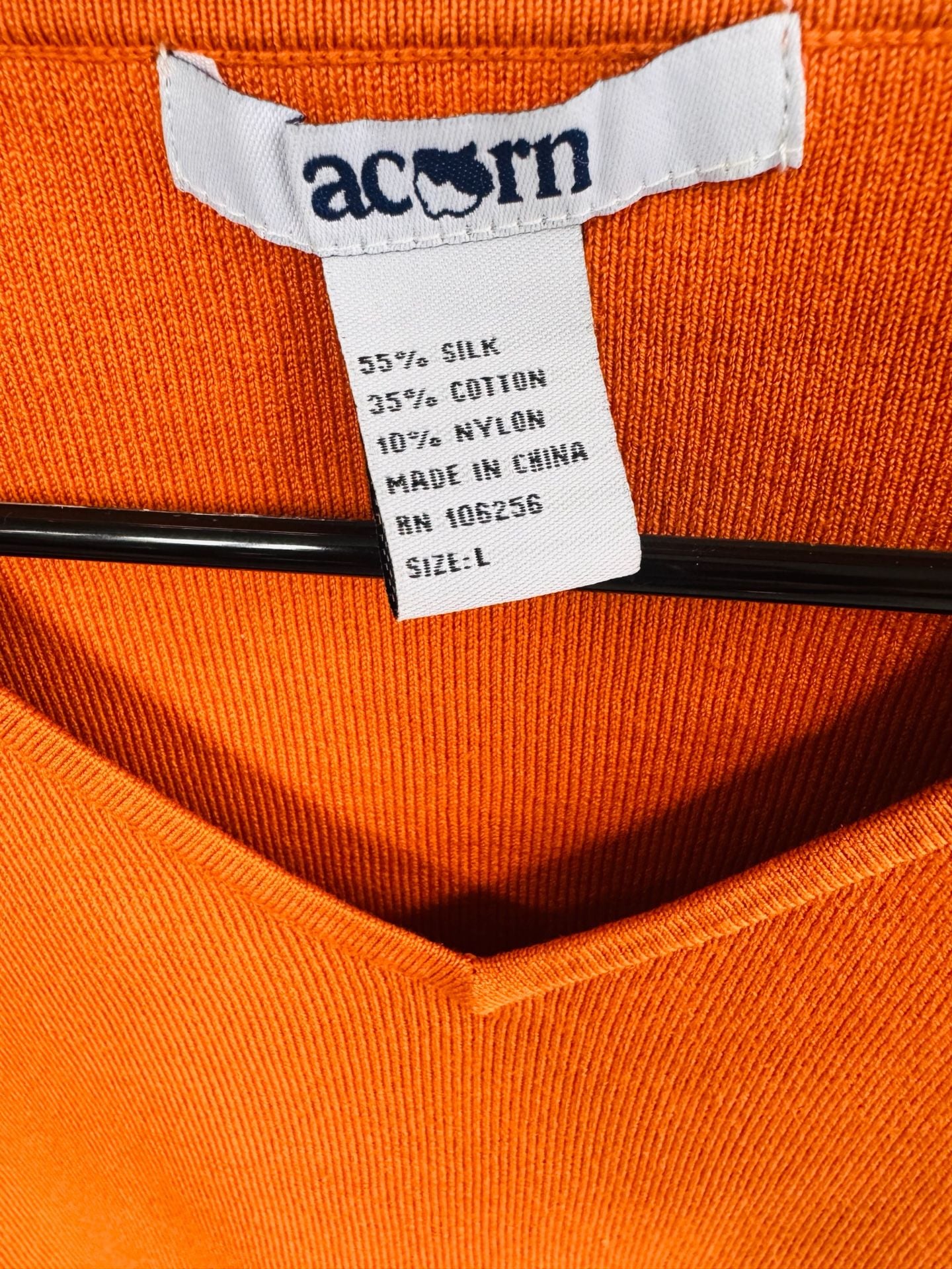 Acorn Orange V-Neck Long Sleeve Knit Sweater Size L Silk Cotton Blend 2