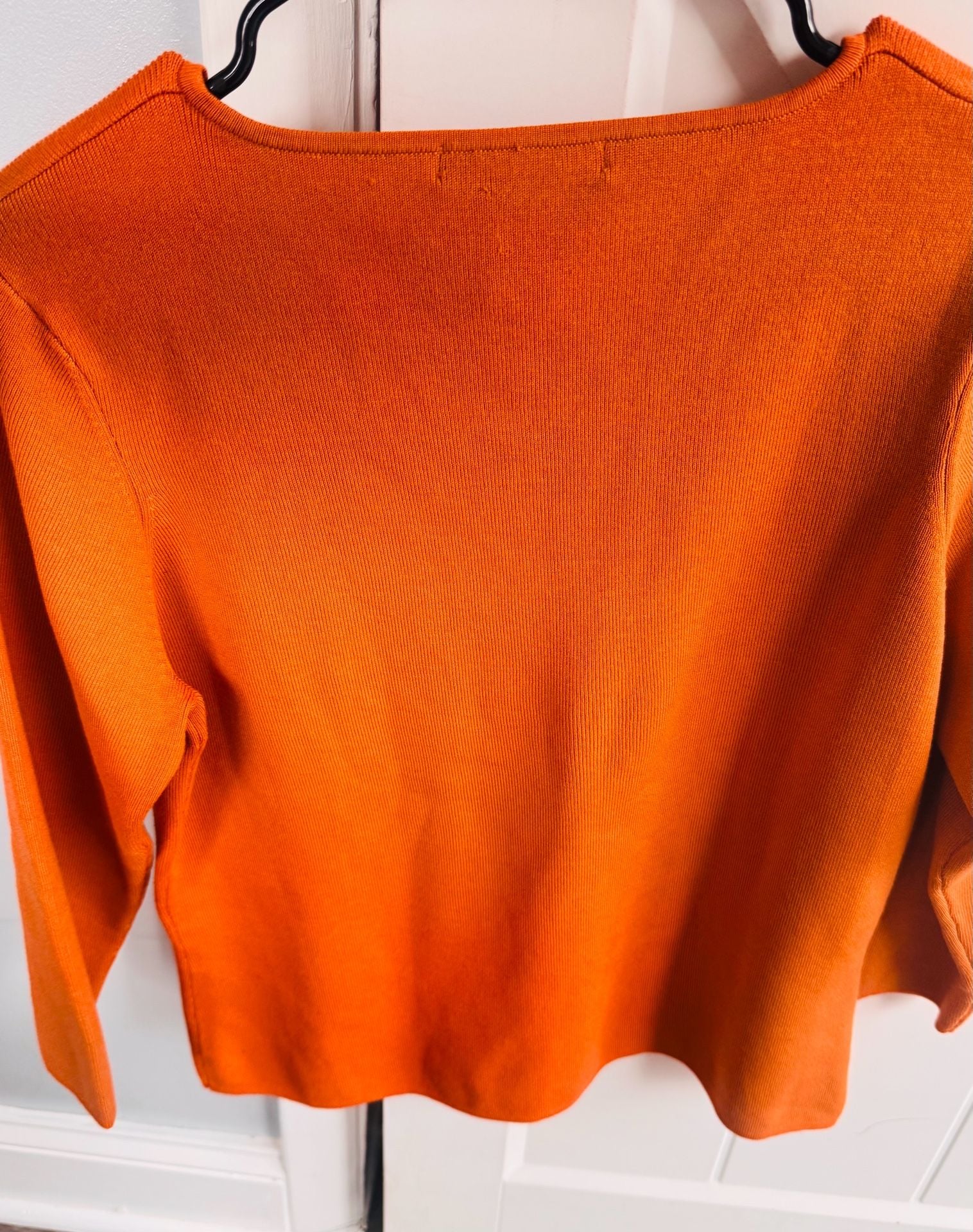 Acorn Orange V-Neck Long Sleeve Knit Sweater Size L Silk Cotton Blend 3