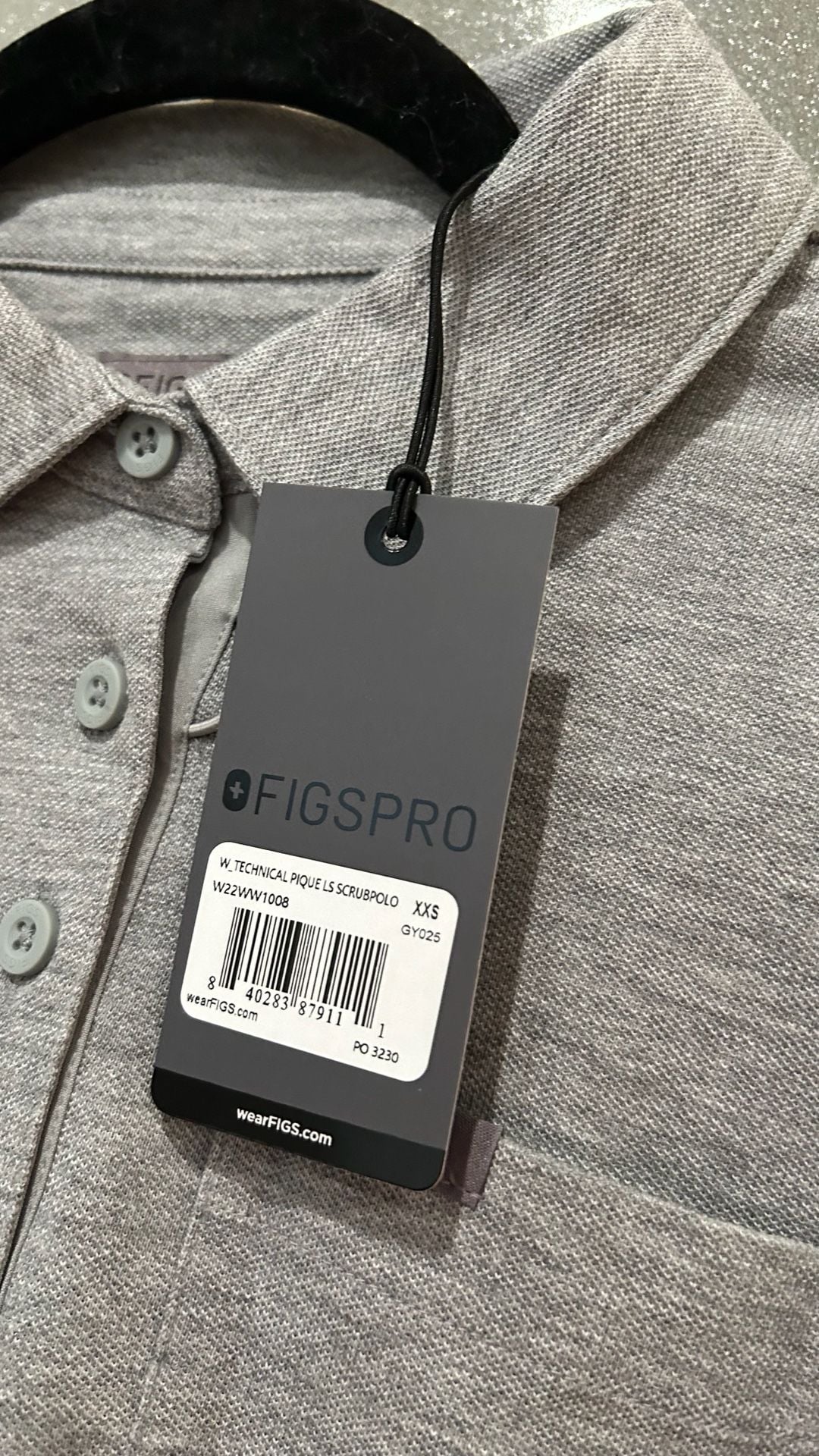 FIGS Technical Pique LS Scrub Polo Size XXS Grey 3
