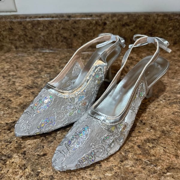 Heels Bridal Shoes Pointed Toe Wedding Pumps Size 7