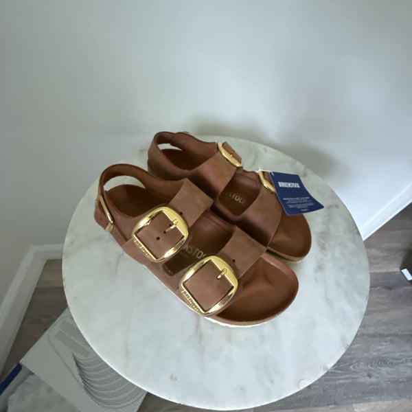 Birkenstock Arizona Size 37 Brown Suede Gold Buckle Sandals