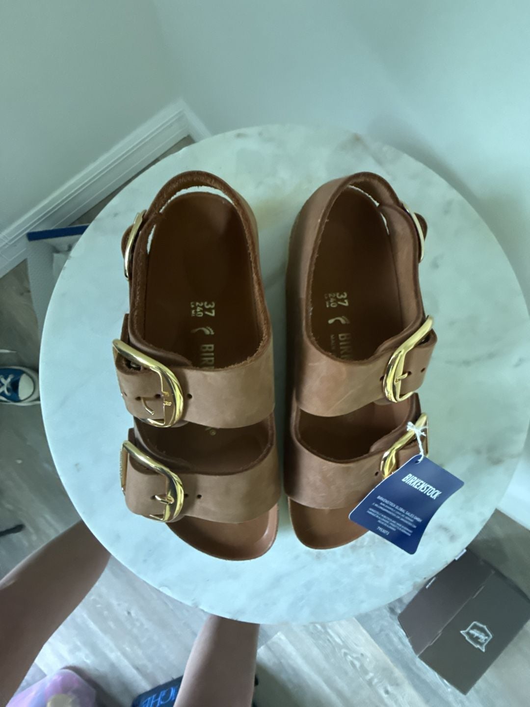 Birkenstock Arizona Size 37 Brown Suede Gold Buckle Sandals 3