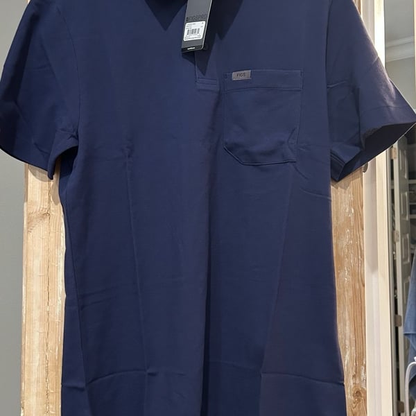 FIGS Technical Pique Scrub Polo Size L Navy Blue