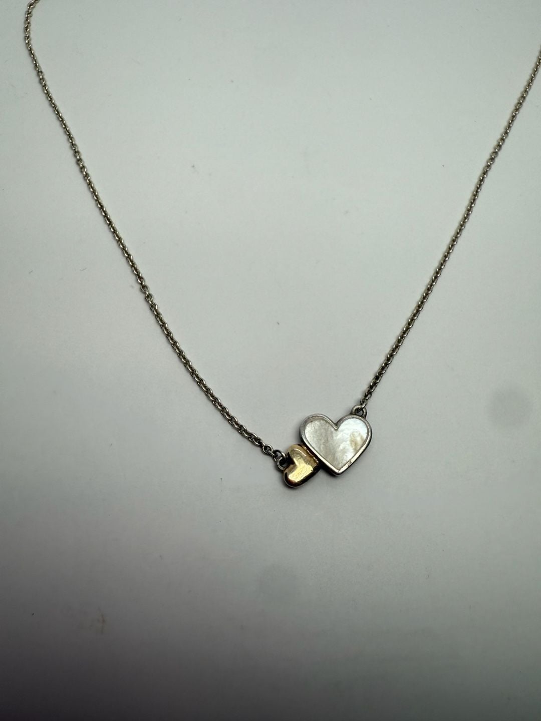 Pandora S 925 ALE Double Heart Mother of Pearl Sterling Silver Necklace 6