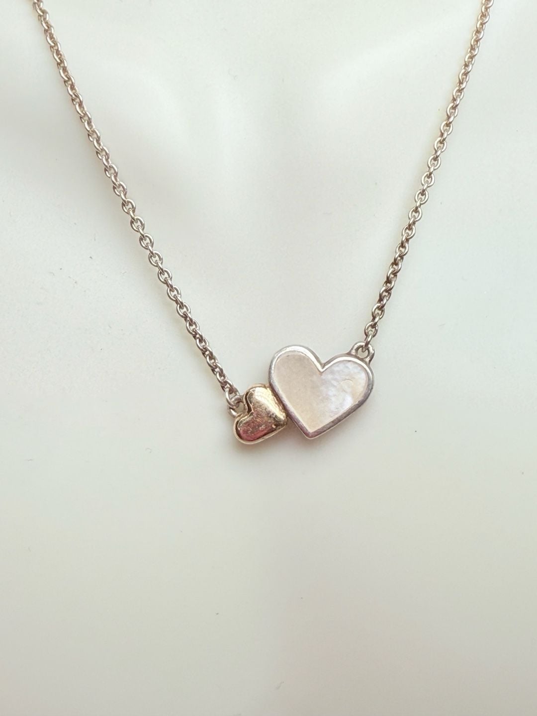 Pandora S 925 ALE Double Heart Mother of Pearl Sterling Silver Necklace 7