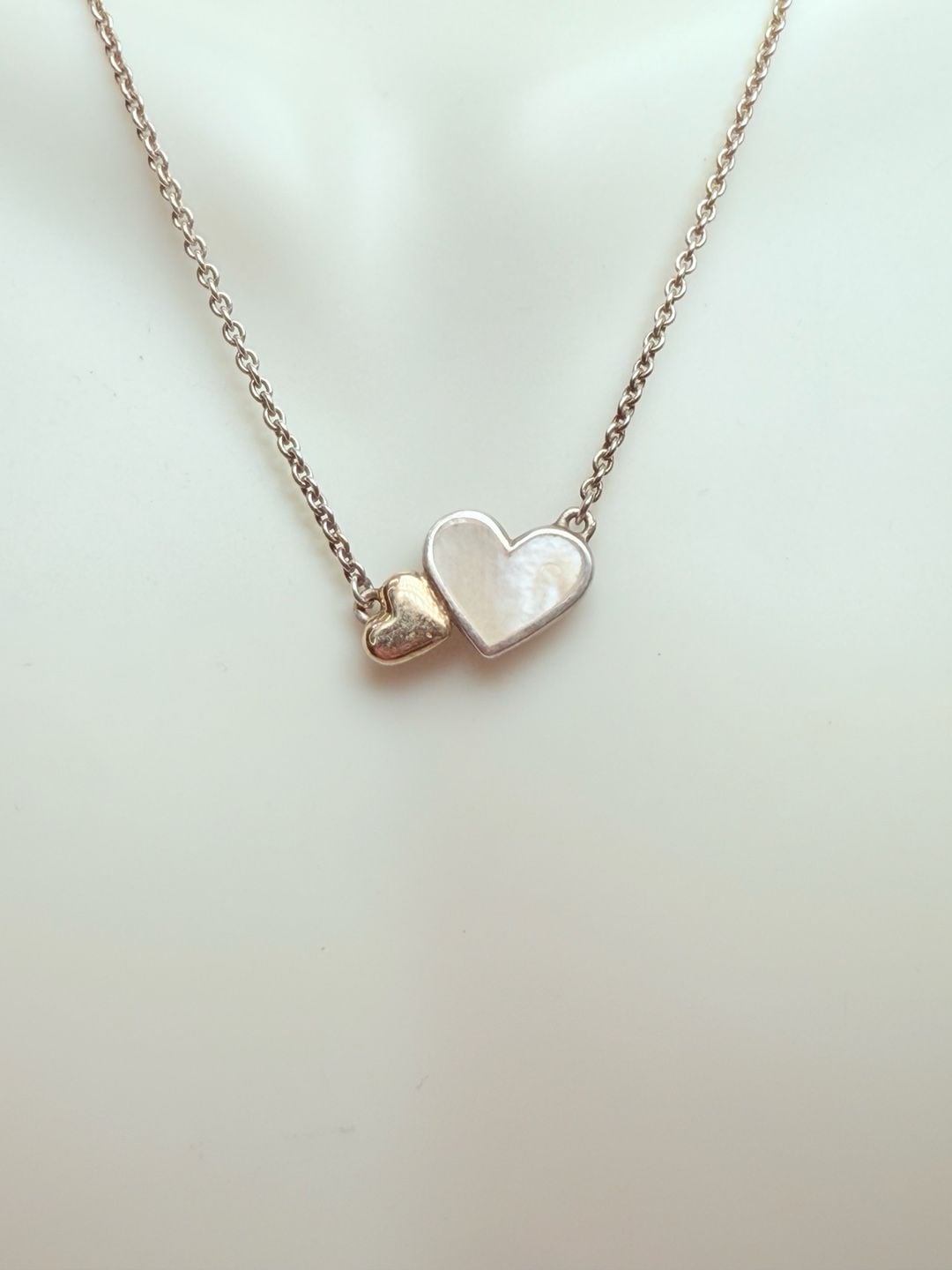 Pandora S 925 ALE Double Heart Mother of Pearl Sterling Silver Necklace 8