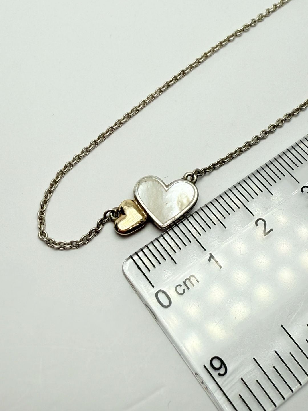Pandora S 925 ALE Double Heart Mother of Pearl Sterling Silver Necklace 10