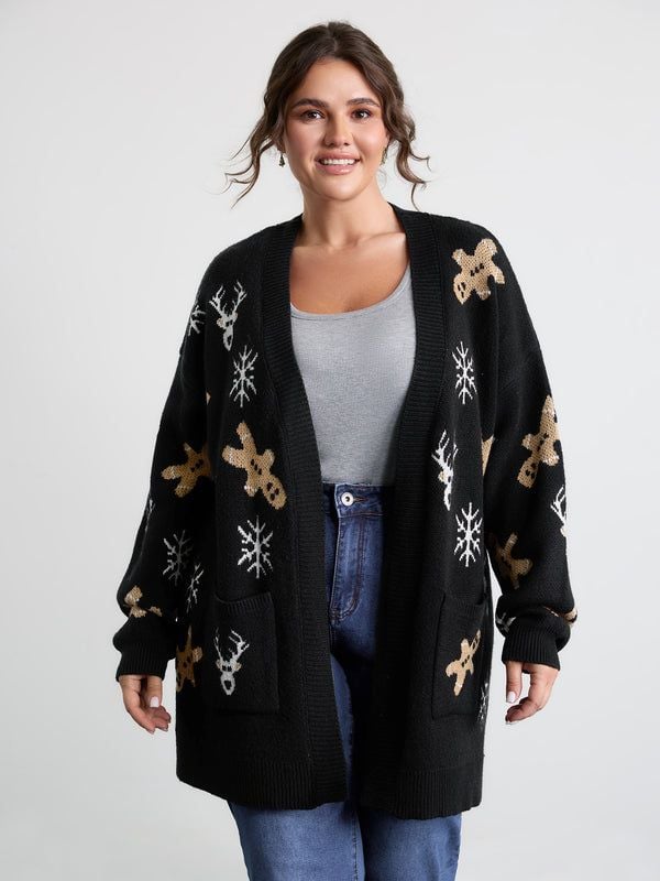 BloomChic Plus Size 4x 26 Gingerbread Holiday Jacquard Pockets Cardigan Sweater 2