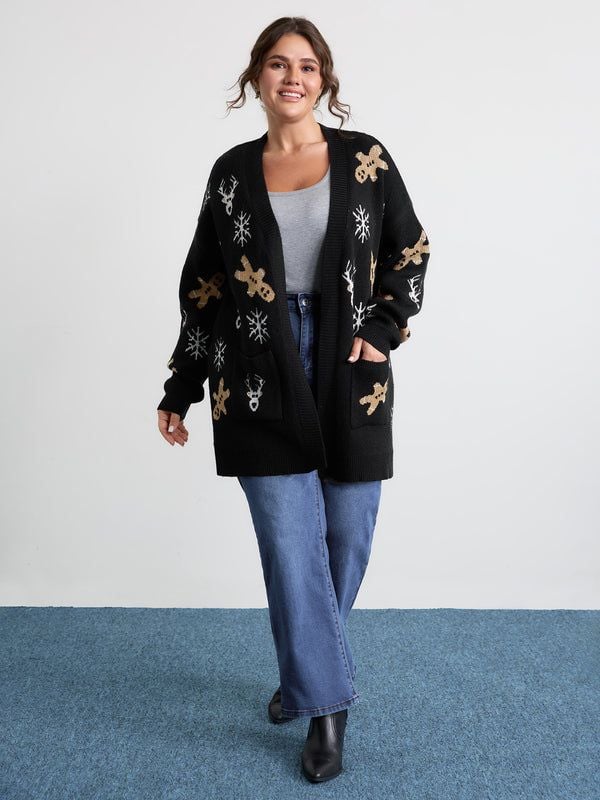 BloomChic Plus Size 4x 26 Gingerbread Holiday Jacquard Pockets Cardigan Sweater 3