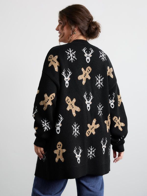 BloomChic Plus Size 4x 26 Gingerbread Holiday Jacquard Pockets Cardigan Sweater 4