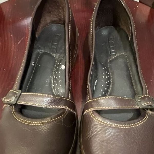 Born Brown Leather Mary Jane Flat Shoes