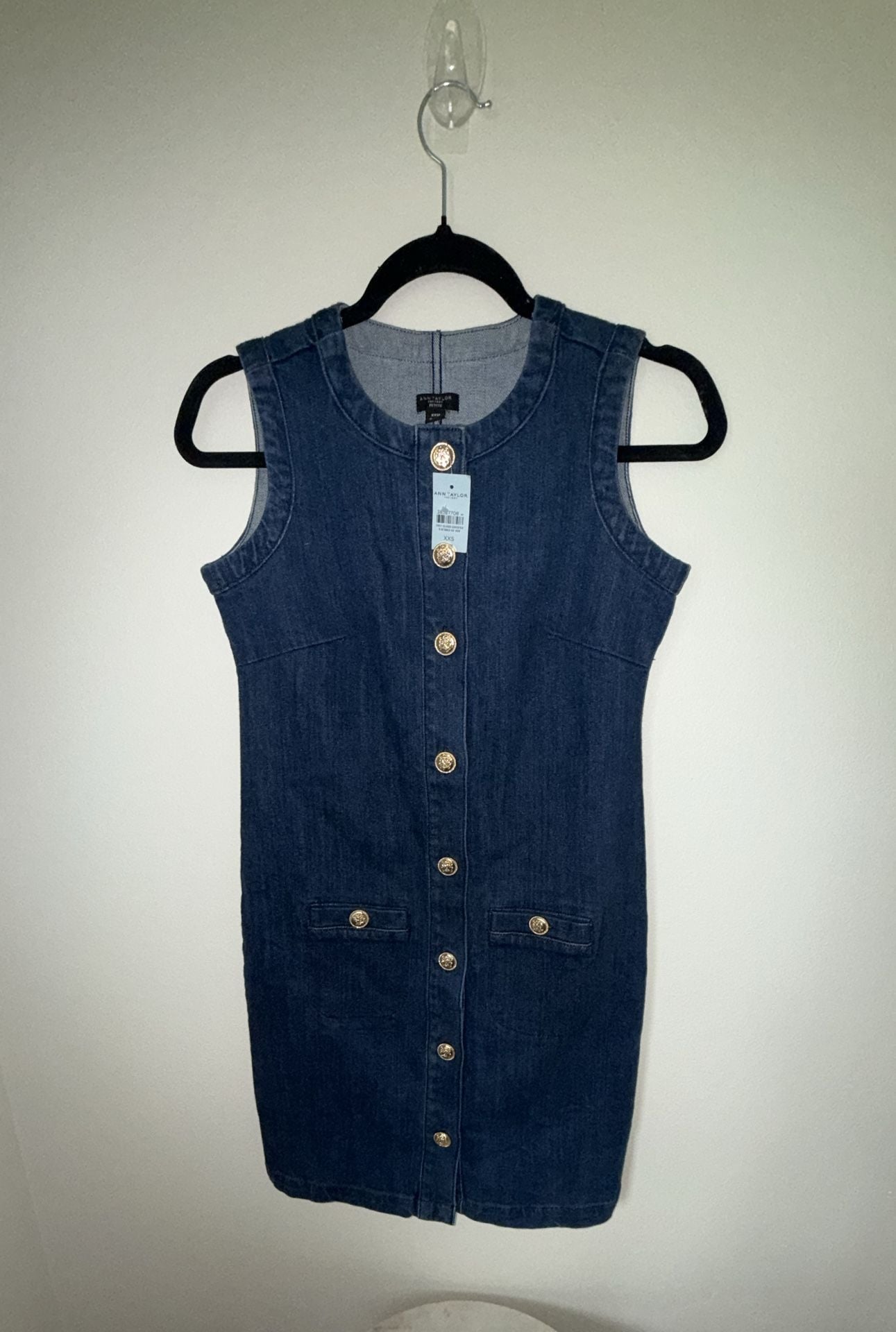 Ann Taylor Factory Petite Denim Dress Size XXS Blue Sleeveless Button Front 2