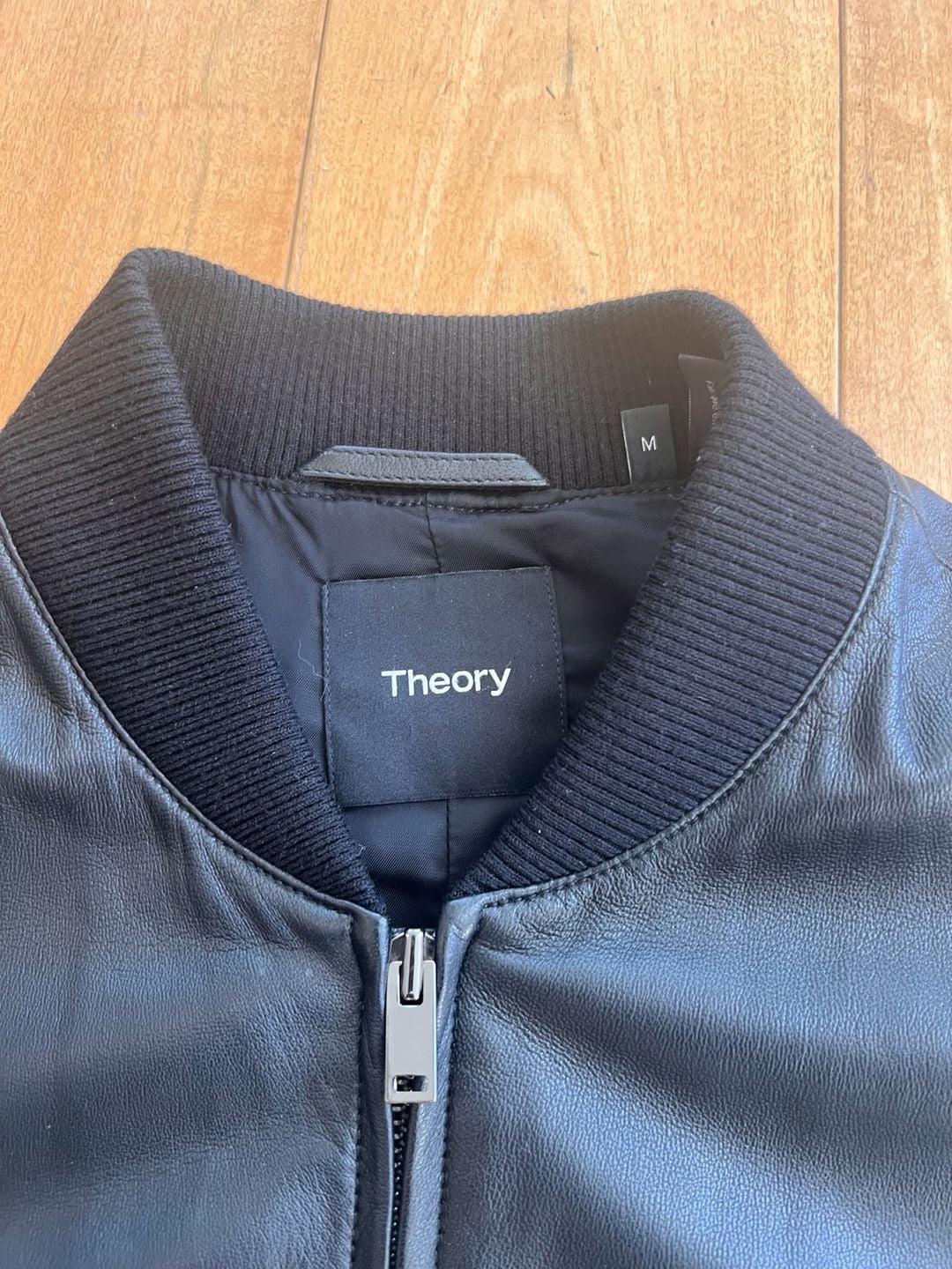 Theory Leather Jacket Size M Black Drawstring Parka 3