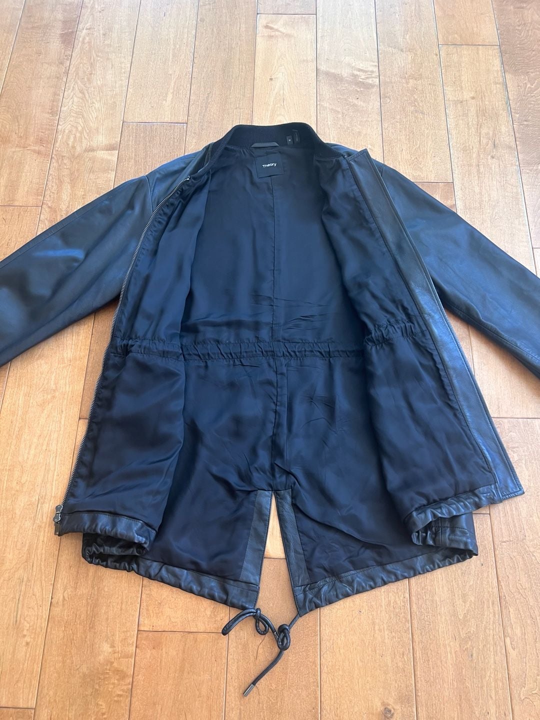 Theory Leather Jacket Size M Black Drawstring Parka 4