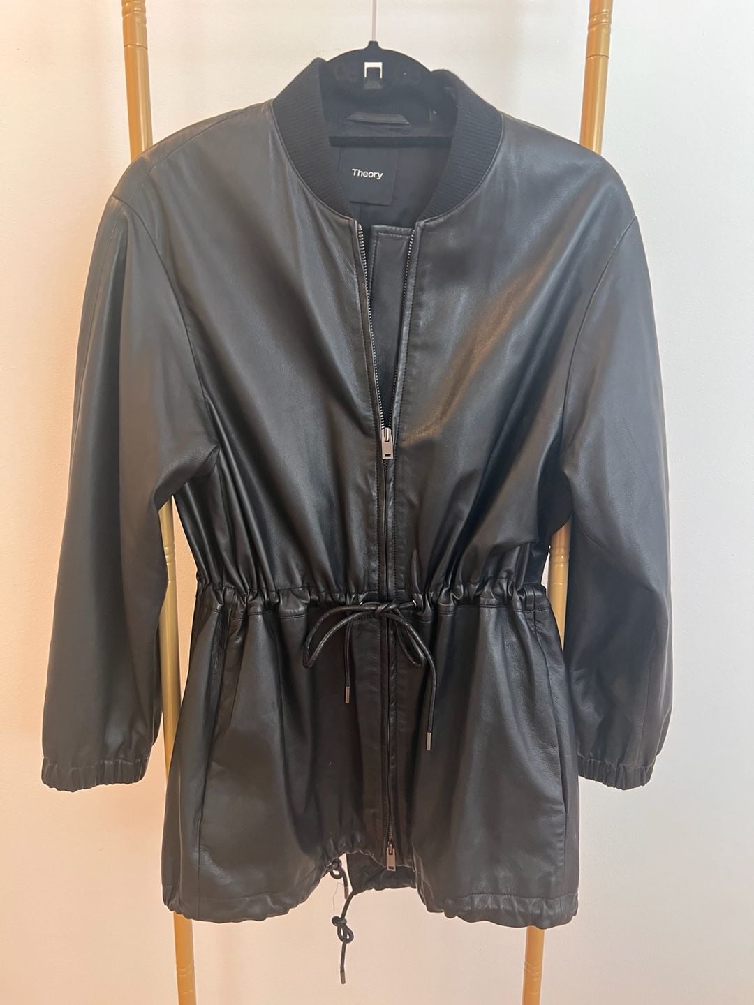 Theory Leather Jacket Size M Black Drawstring Parka 6