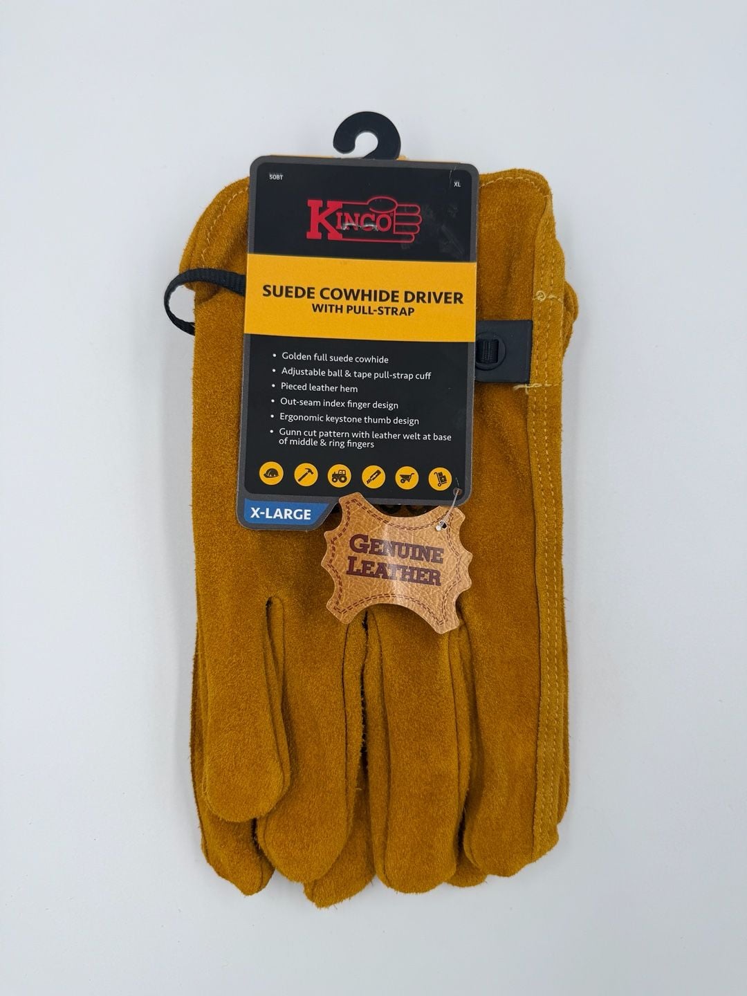 Kinco Suede Cowhide Driver Gloves Size X-Large Pull-Strap 2