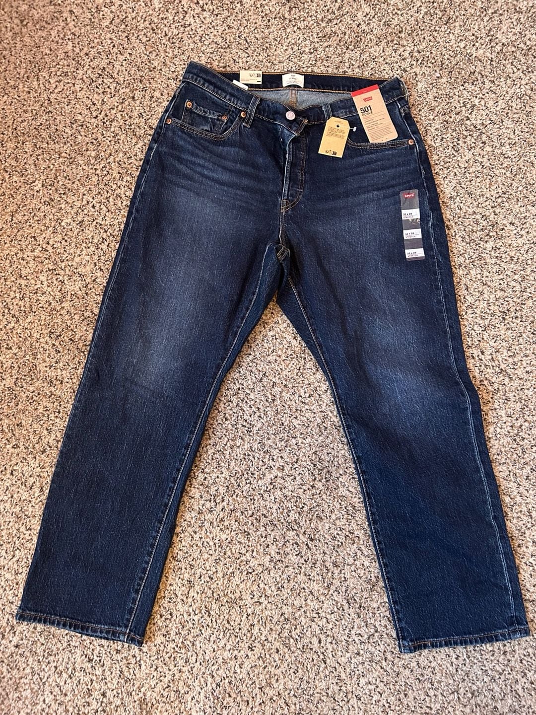 Levi's 501 Curve Stretch Jeans Size 32x28 Dark Wash Straight Leg 2