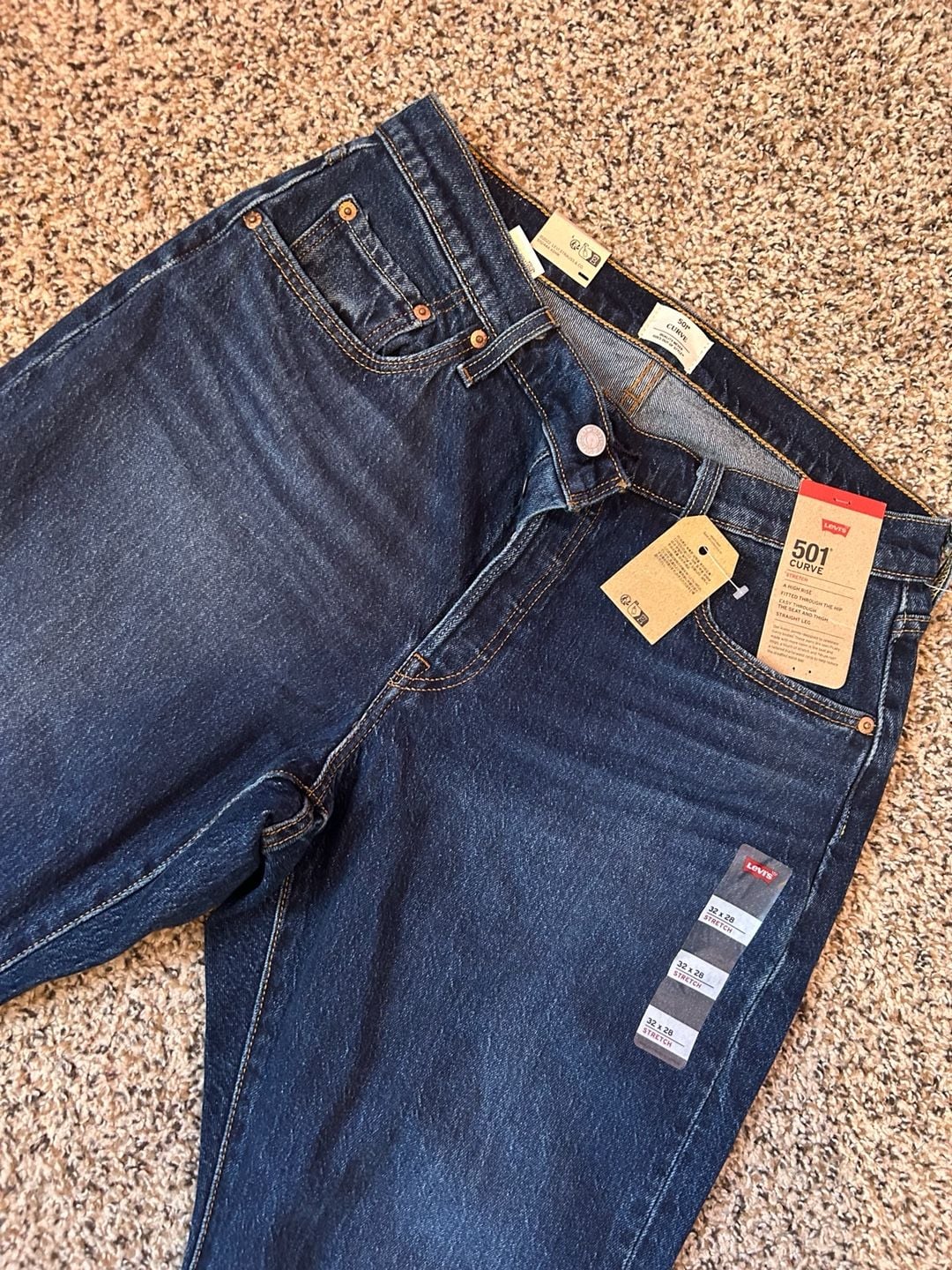 Levi's 501 Curve Stretch Jeans Size 32x28 Dark Wash Straight Leg 3