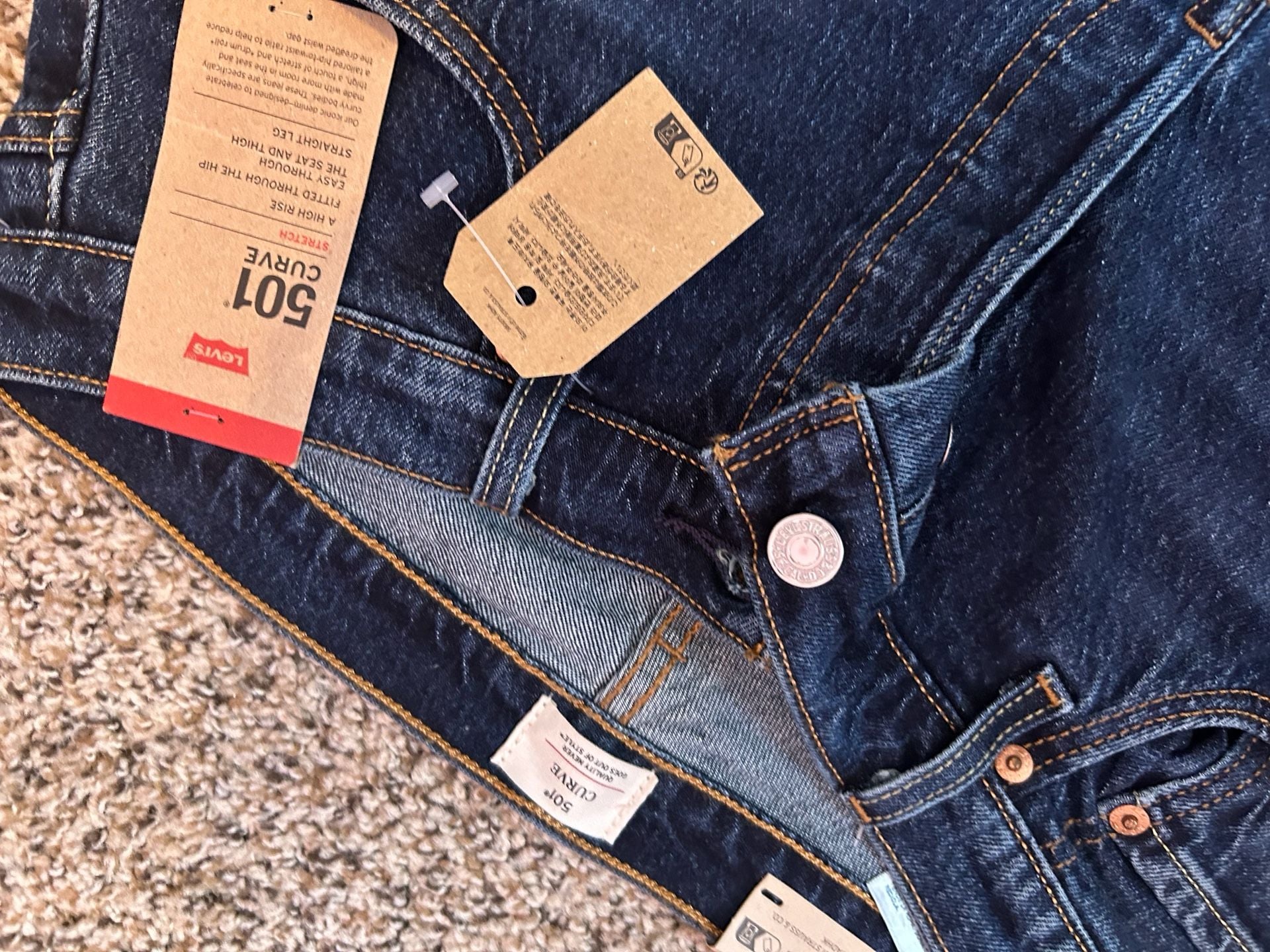 Levi's 501 Curve Stretch Jeans Size 32x28 Dark Wash Straight Leg 5