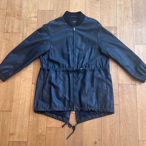 Theory Leather Jacket Size M Black Drawstring Parka