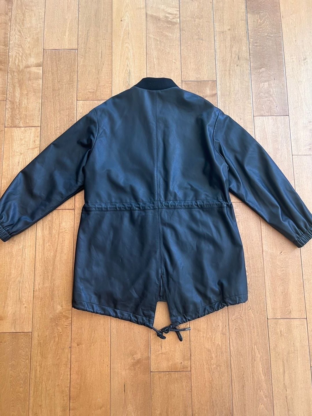 Theory Leather Jacket Size M Black Drawstring Parka 5