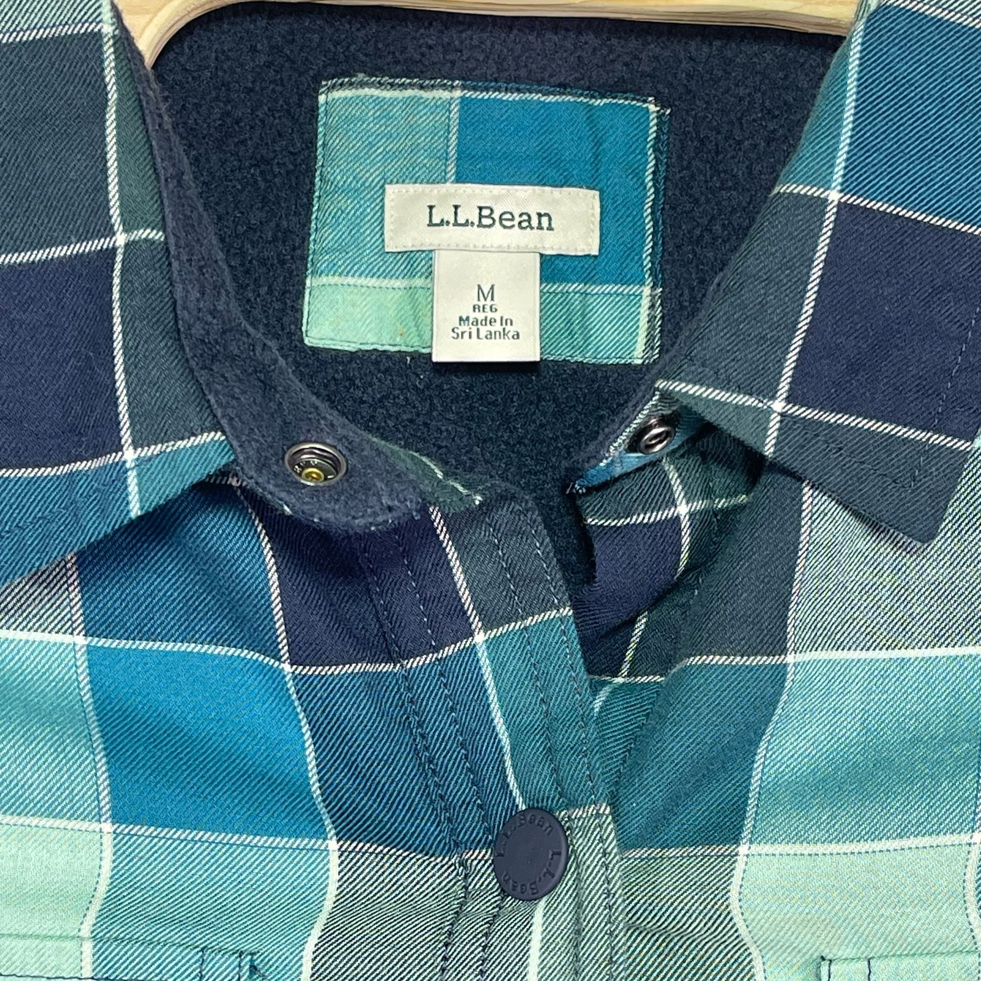 L.L.Bean Plaid Fleece-Lined Shacket Size M Blue Green Checkered 4