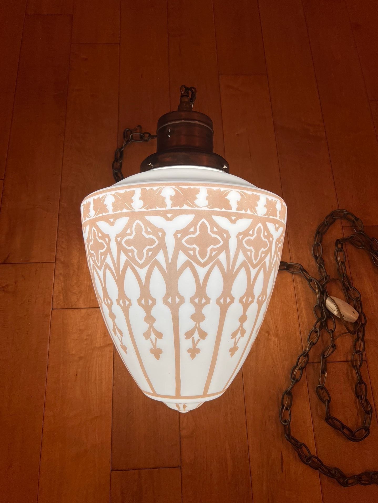 Vintage Art Deco Hanging Swag Lamp White Glass Chain 4