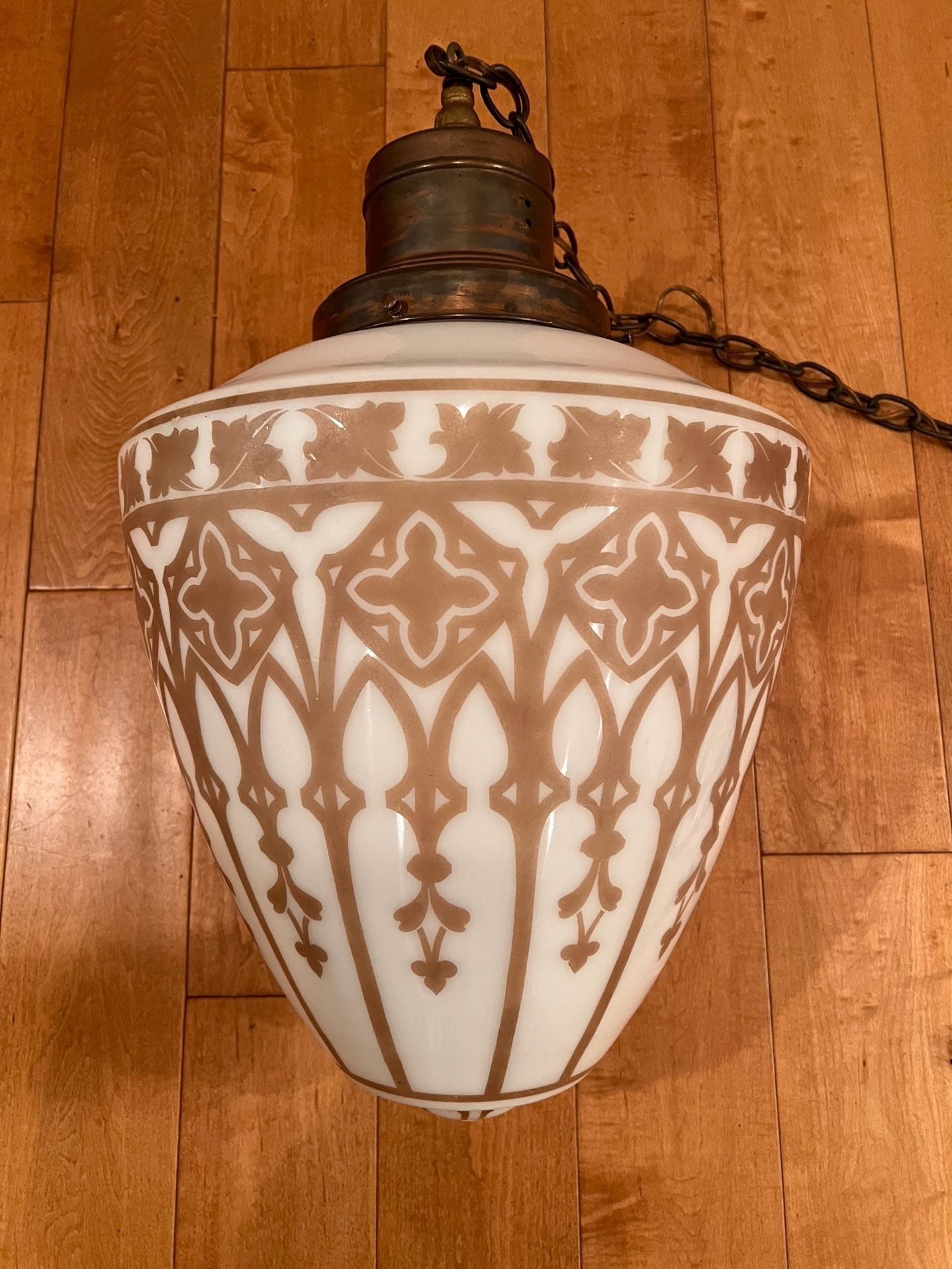 Vintage Art Deco Hanging Swag Lamp White Glass Chain 3