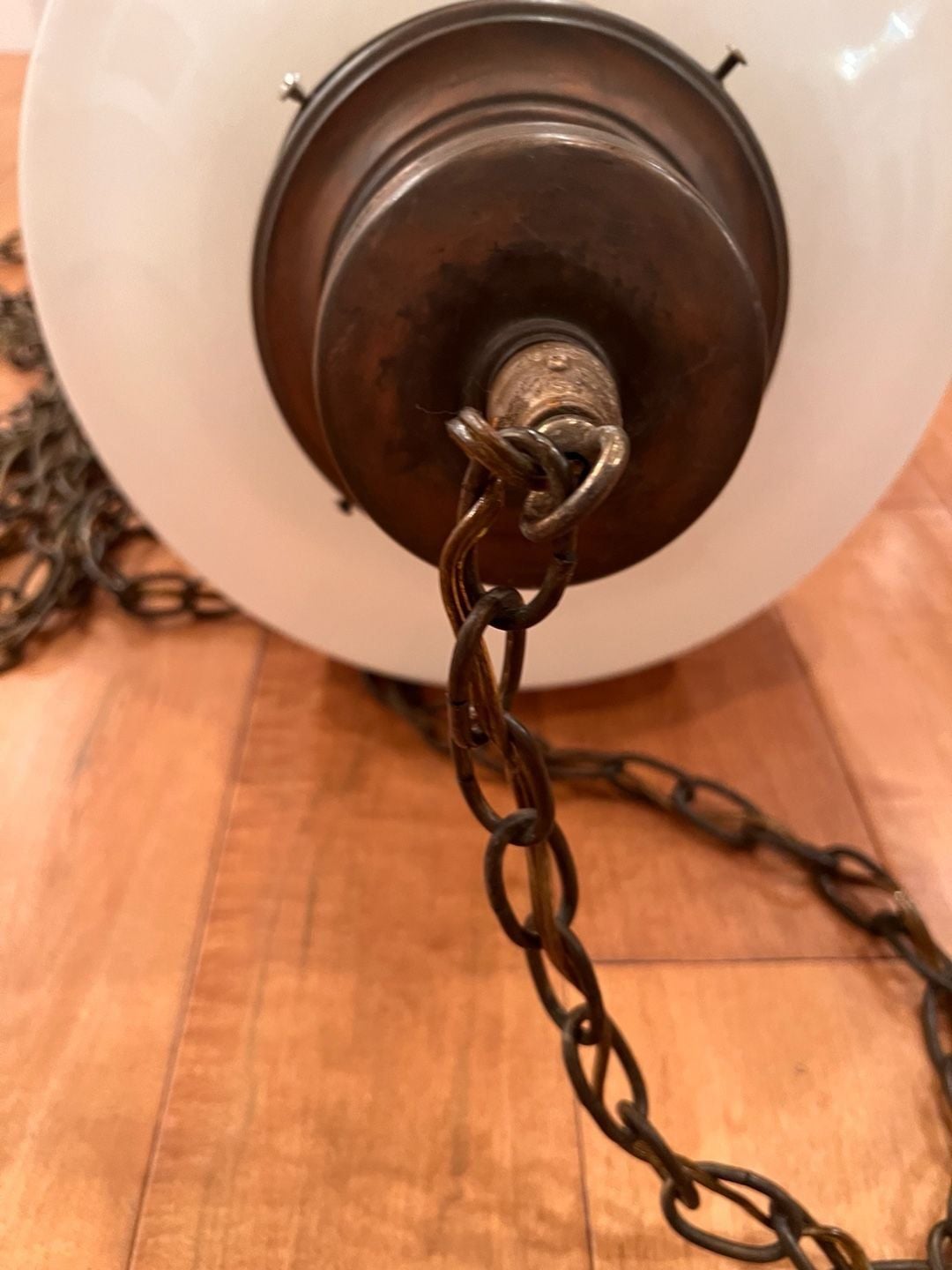 Vintage Art Deco Hanging Swag Lamp White Glass Chain 5