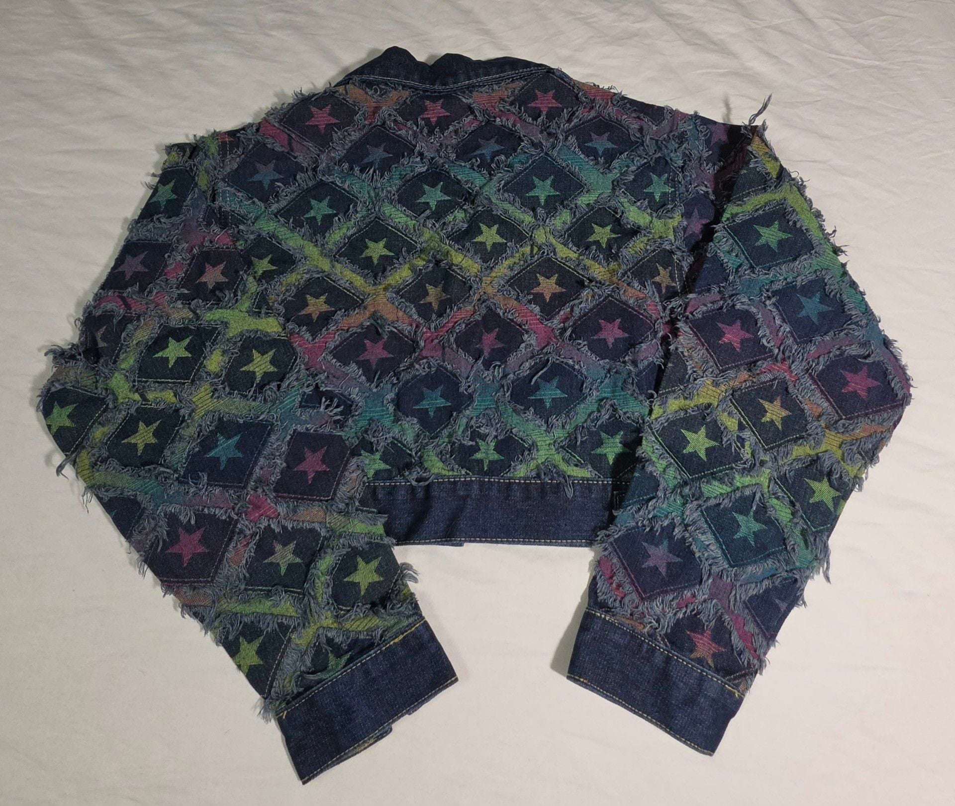 Style Usa Jean Jacket Size S/M Multi Star Distressed Cropped Denim 3