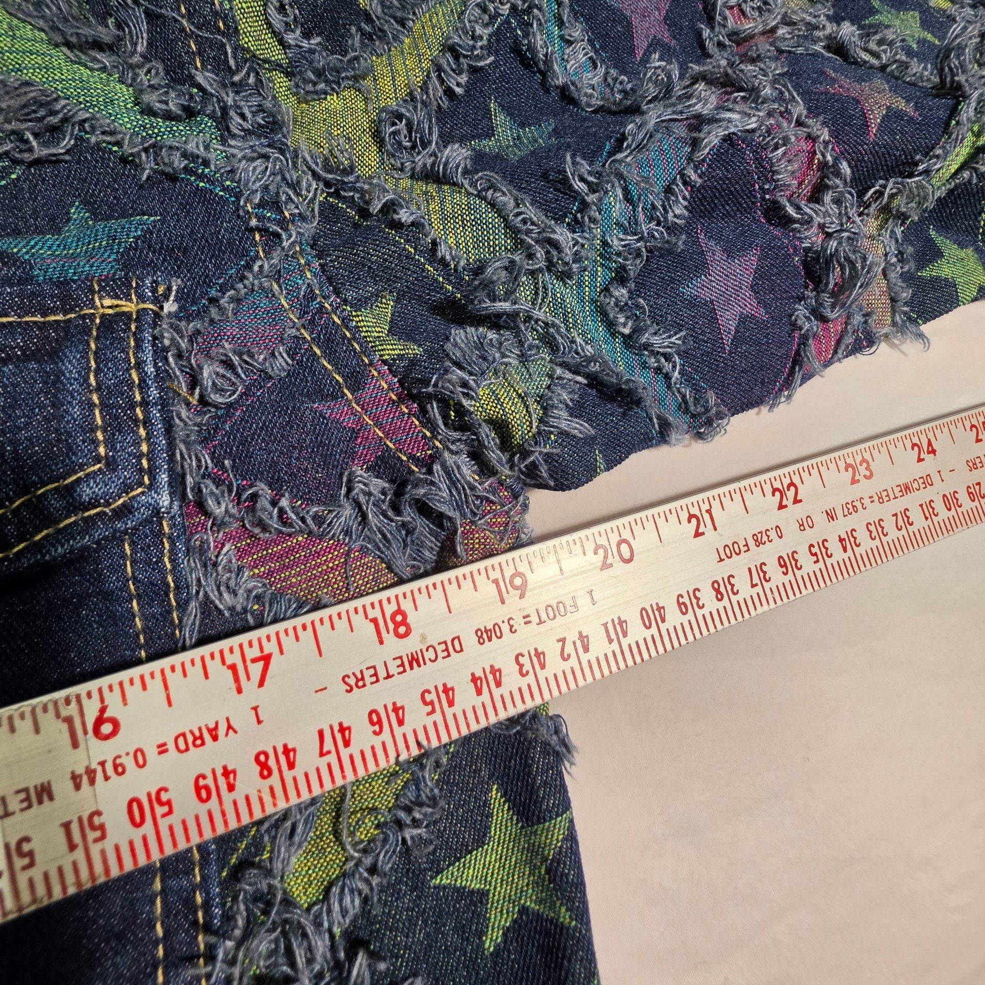 Style Usa Jean Jacket Size S/M Multi Star Distressed Cropped Denim 5