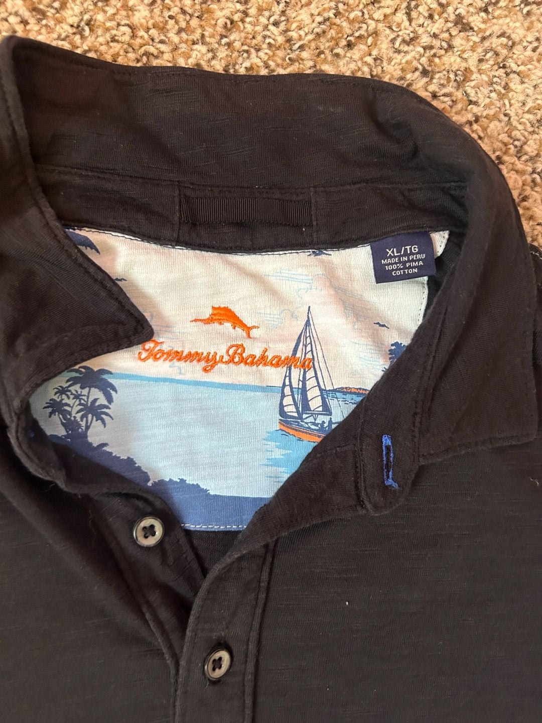 Tommy Bahama Polo Shirt Size XL Black Pima Cotton 3