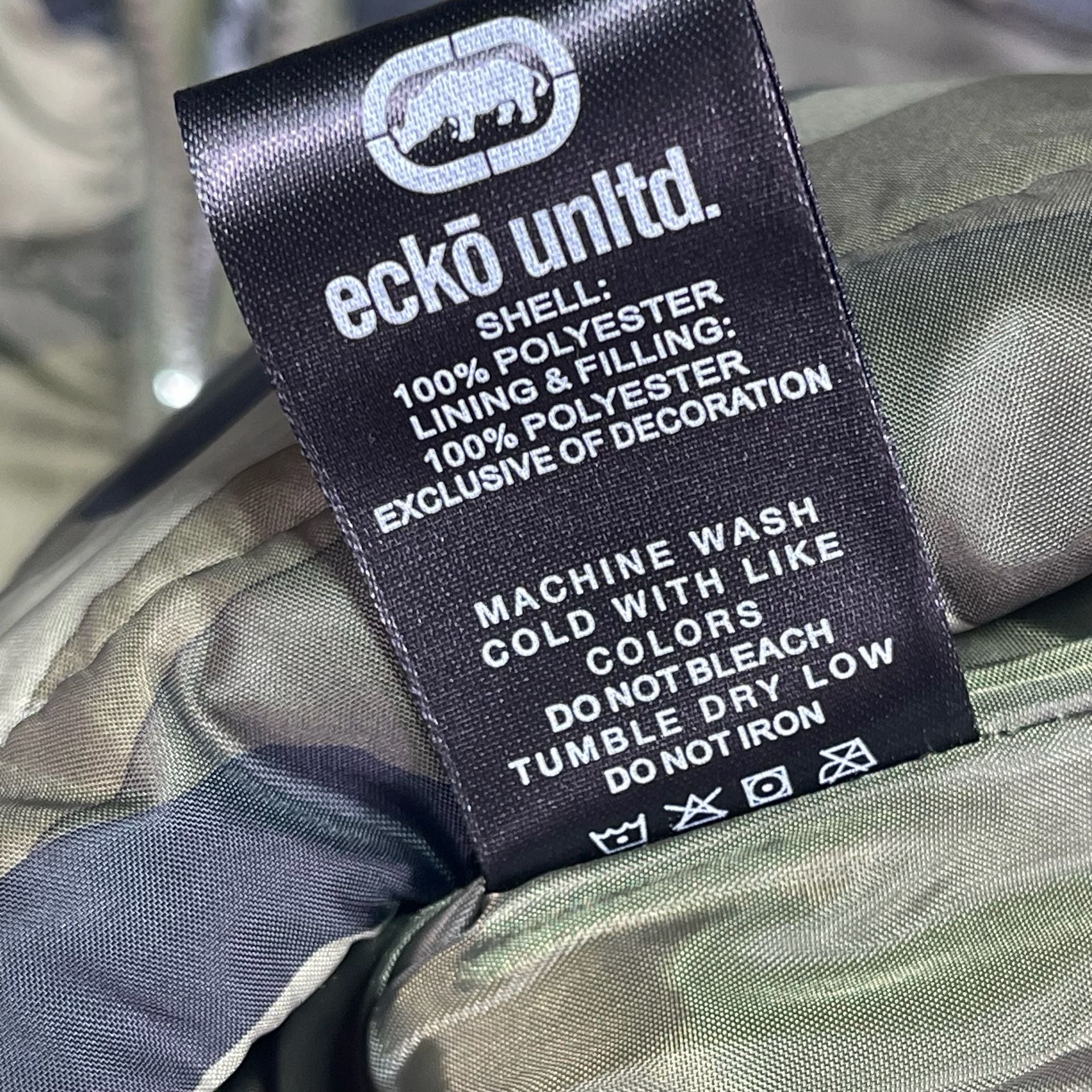 Ecko Unlimited Camo Puffer Vest Hoodie Size M Green Camouflage Full Zip Hooded 7