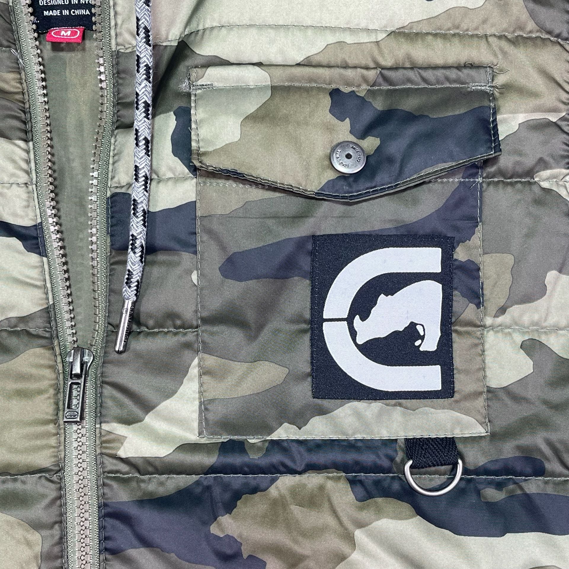 Ecko Unlimited Camo Puffer Vest Hoodie Size M Green Camouflage Full Zip Hooded 9