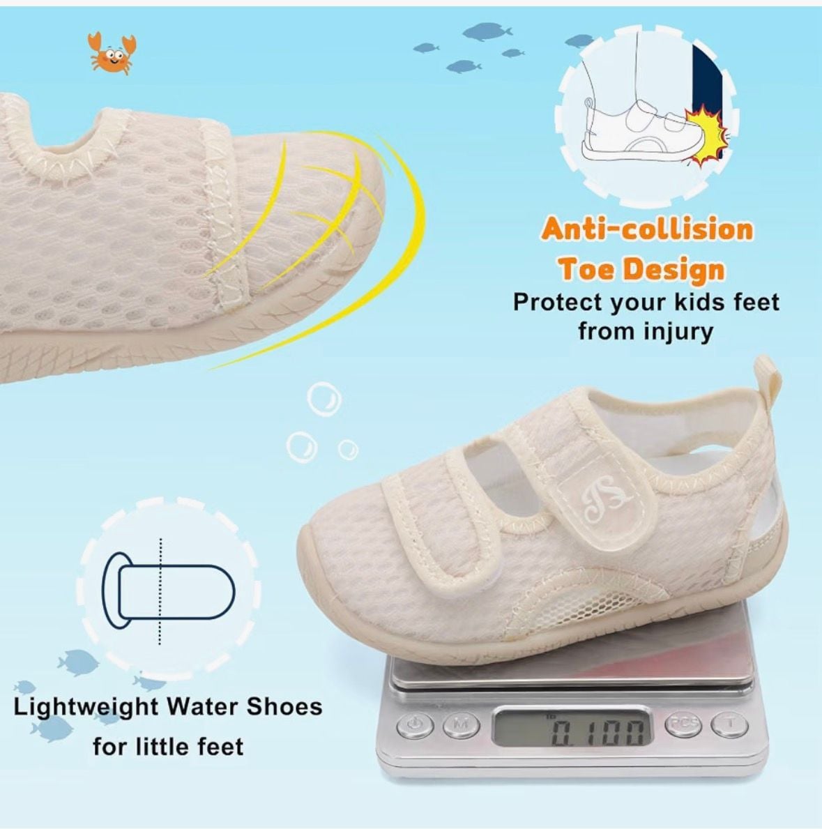 Jiasuqi Baby Toddler Water Shoes Beige Mesh Size 7-7.5 3