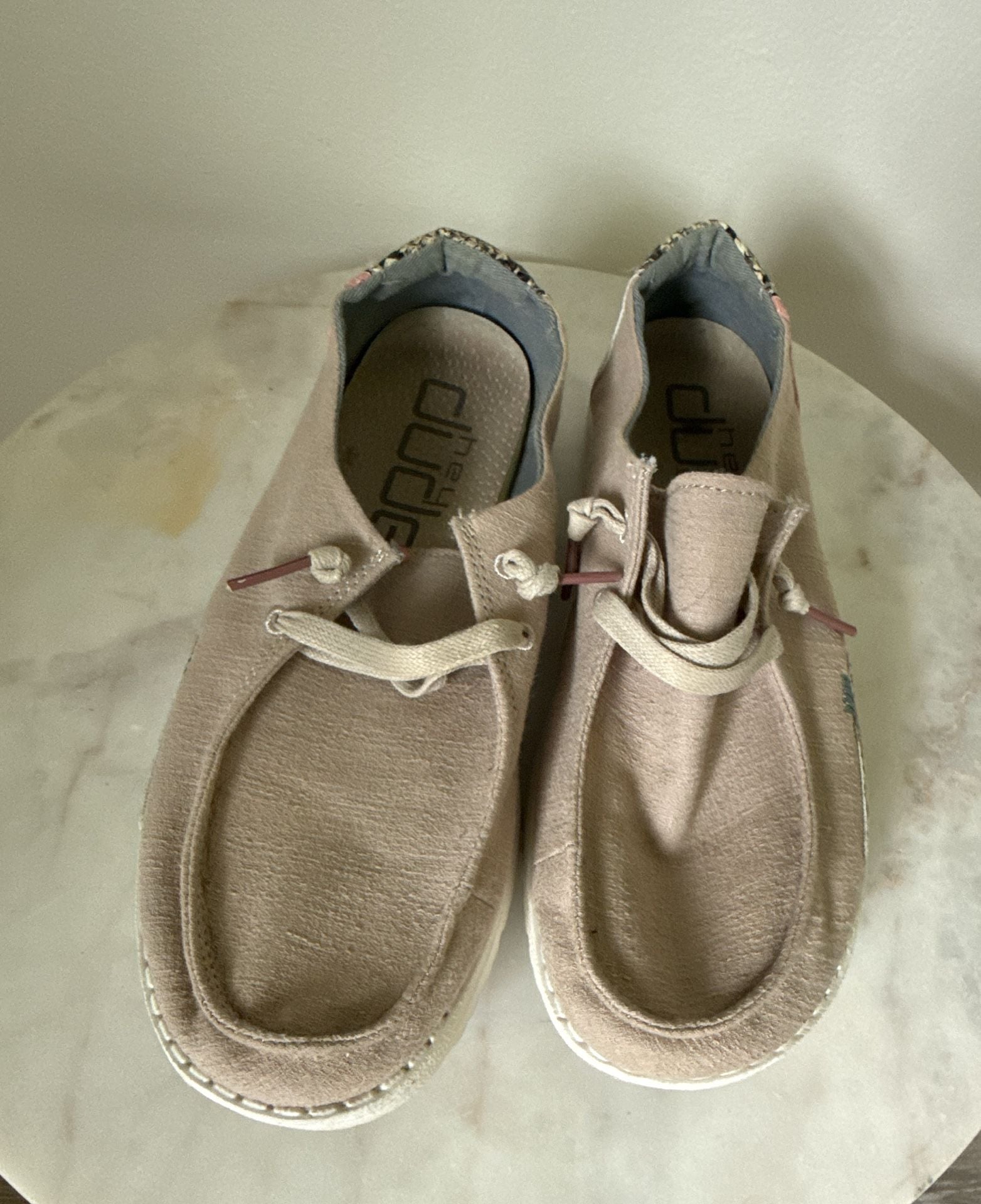 Dude Wendy Snake Linen Cuff Size 7 Beige Suede Slip-On Shoes 2