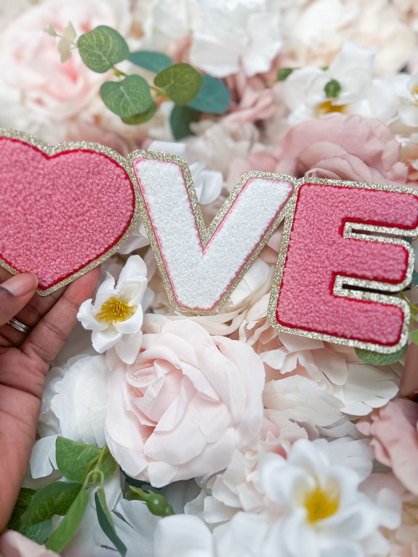 Love Letter Chenille Patch Pink White Gold Glitter 7