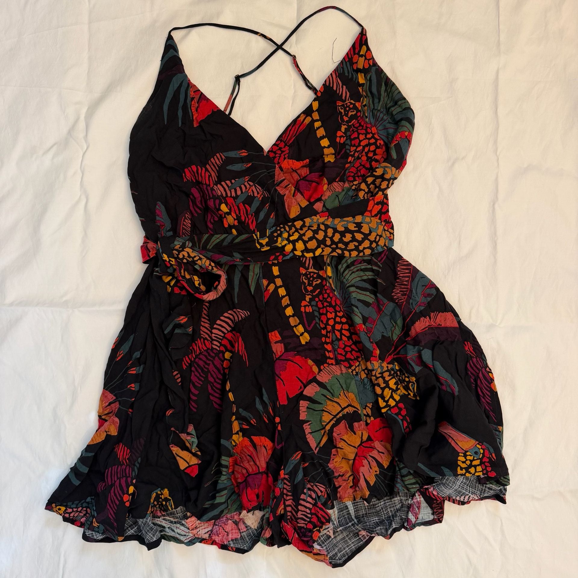 FARM Rio Tropical Leopard Print Romper Size L Black Viscose 1