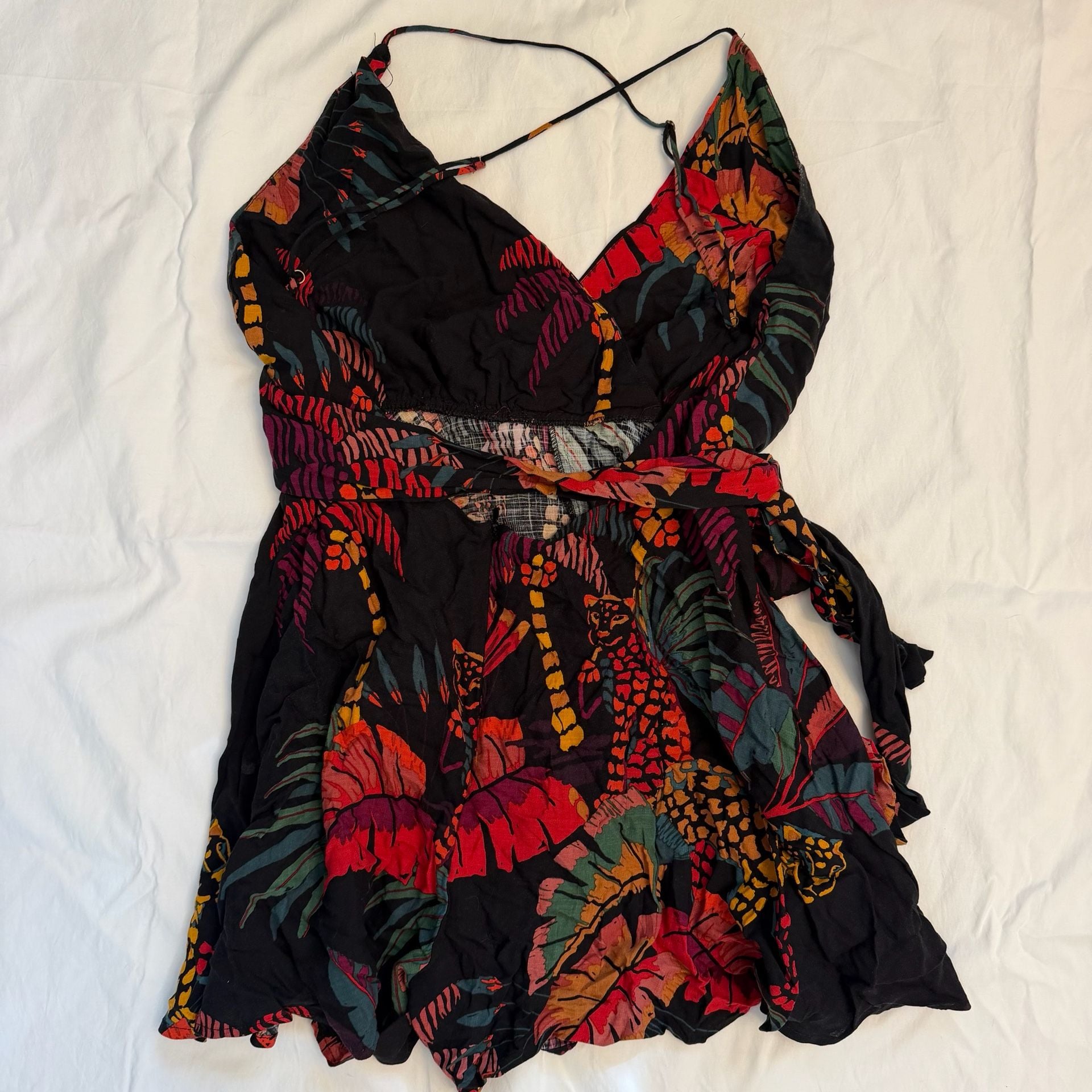 FARM Rio Tropical Leopard Print Romper Size L Black Viscose 4