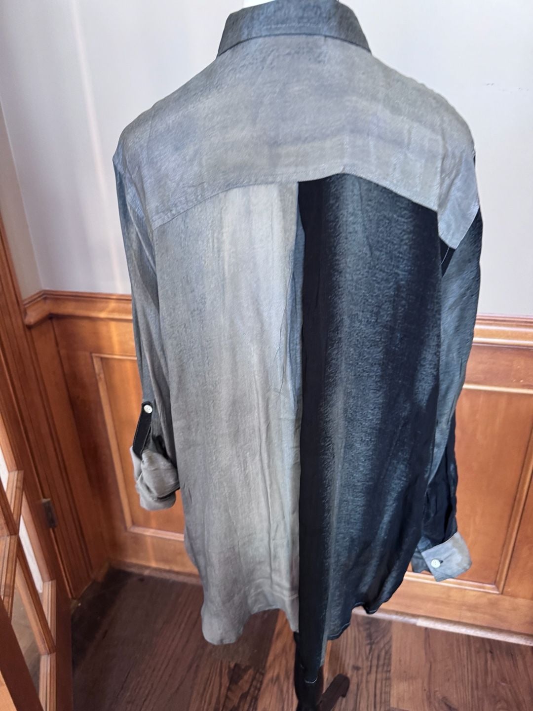AP•NY XXL Cupro Viscose Color Block Button Down Shirt Black Gray 3