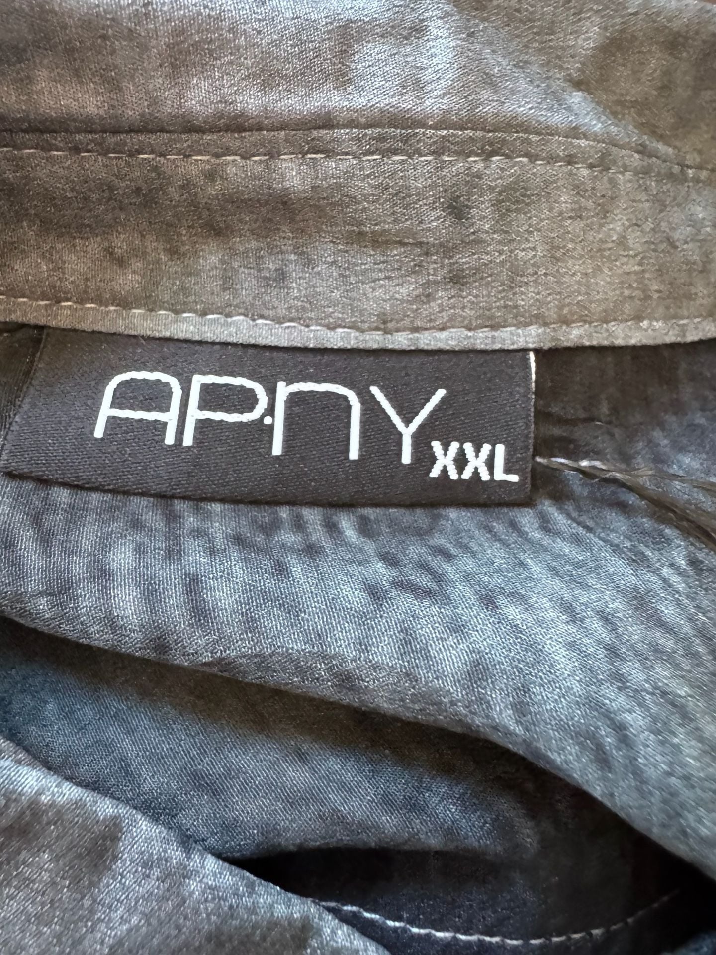 AP•NY XXL Cupro Viscose Color Block Button Down Shirt Black Gray 4