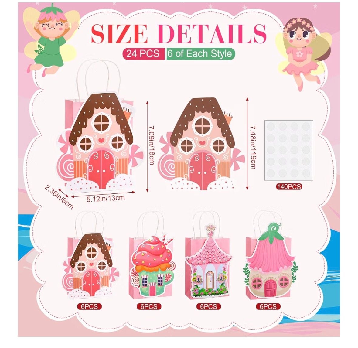 Pink Fairy House Party Gift Bags 24 Pcs 2