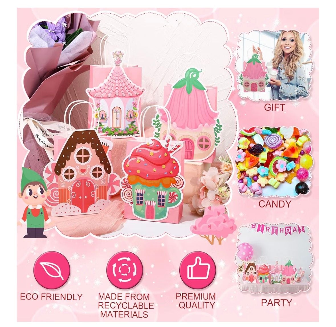 Pink Fairy House Party Gift Bags 24 Pcs 3