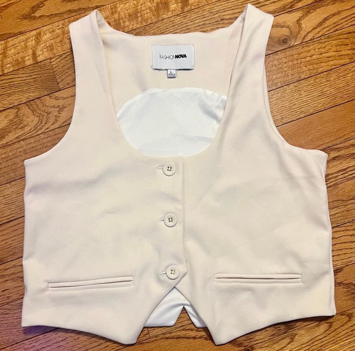 Fashion Nova White Sleeveless Button Front Split Detail Waistcoat Size L 3