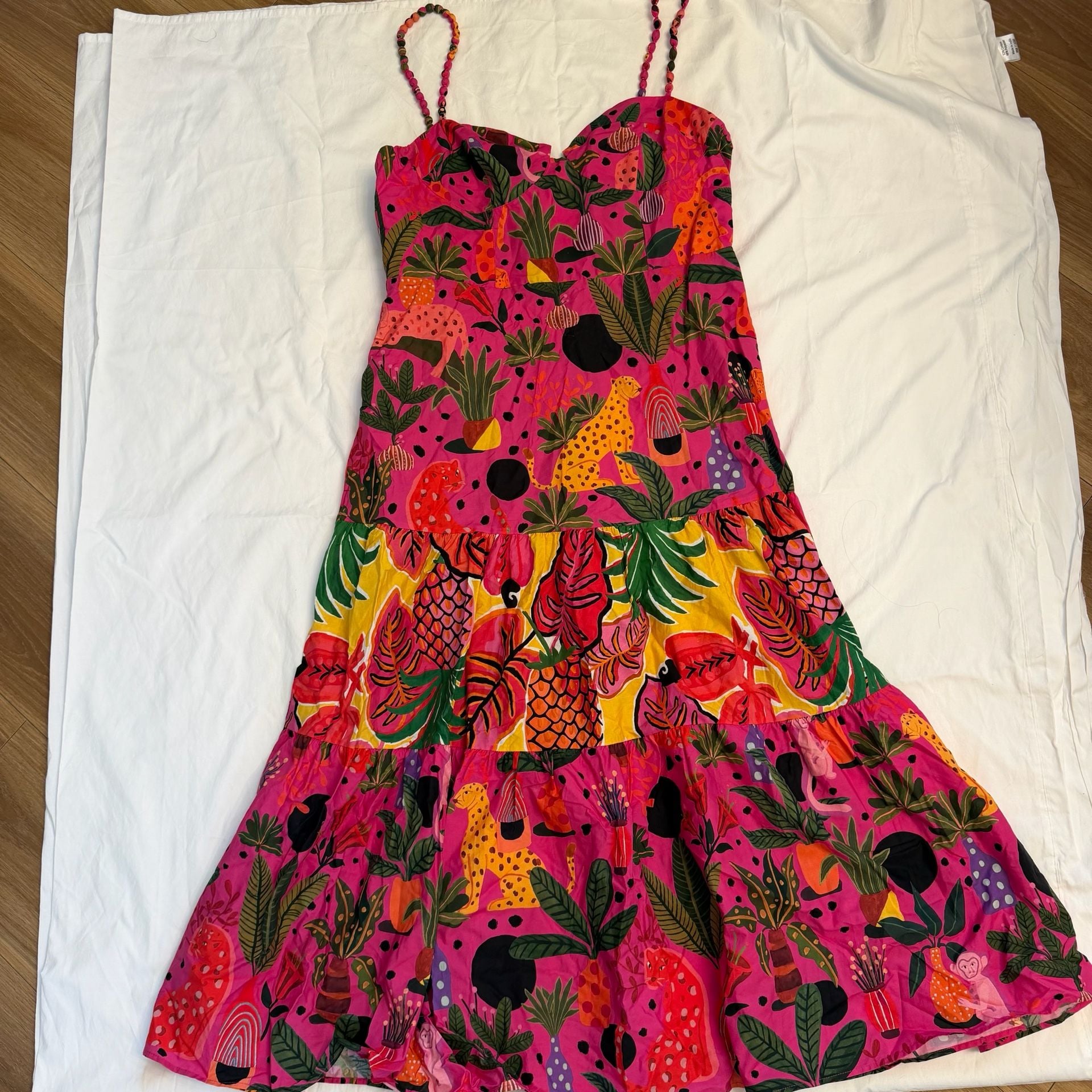 FARM Rio Pop Leopards Mixed Midi Dress Size XL Pink Tropical 1